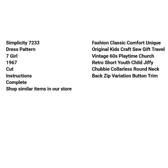 Vtg Simplicity 7233 Dress Pattern 7 Girl 1967 Jiffy Chubbie Collarless Variation - Picture 3 of 6